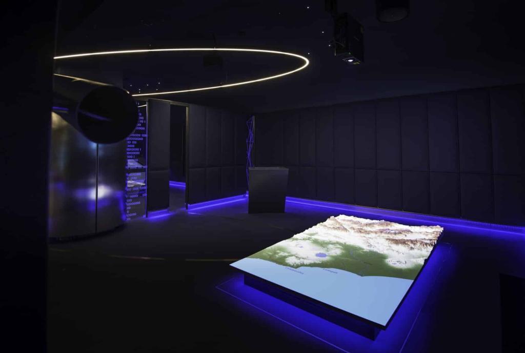 ESA News-Room mit projiziertem 3D-Höhenmodell