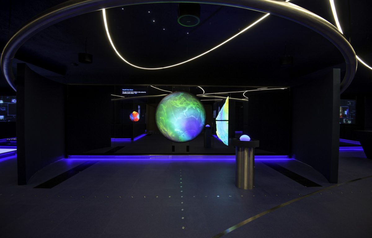 Globe controllable via ball interface in ESA's interactive visitor center