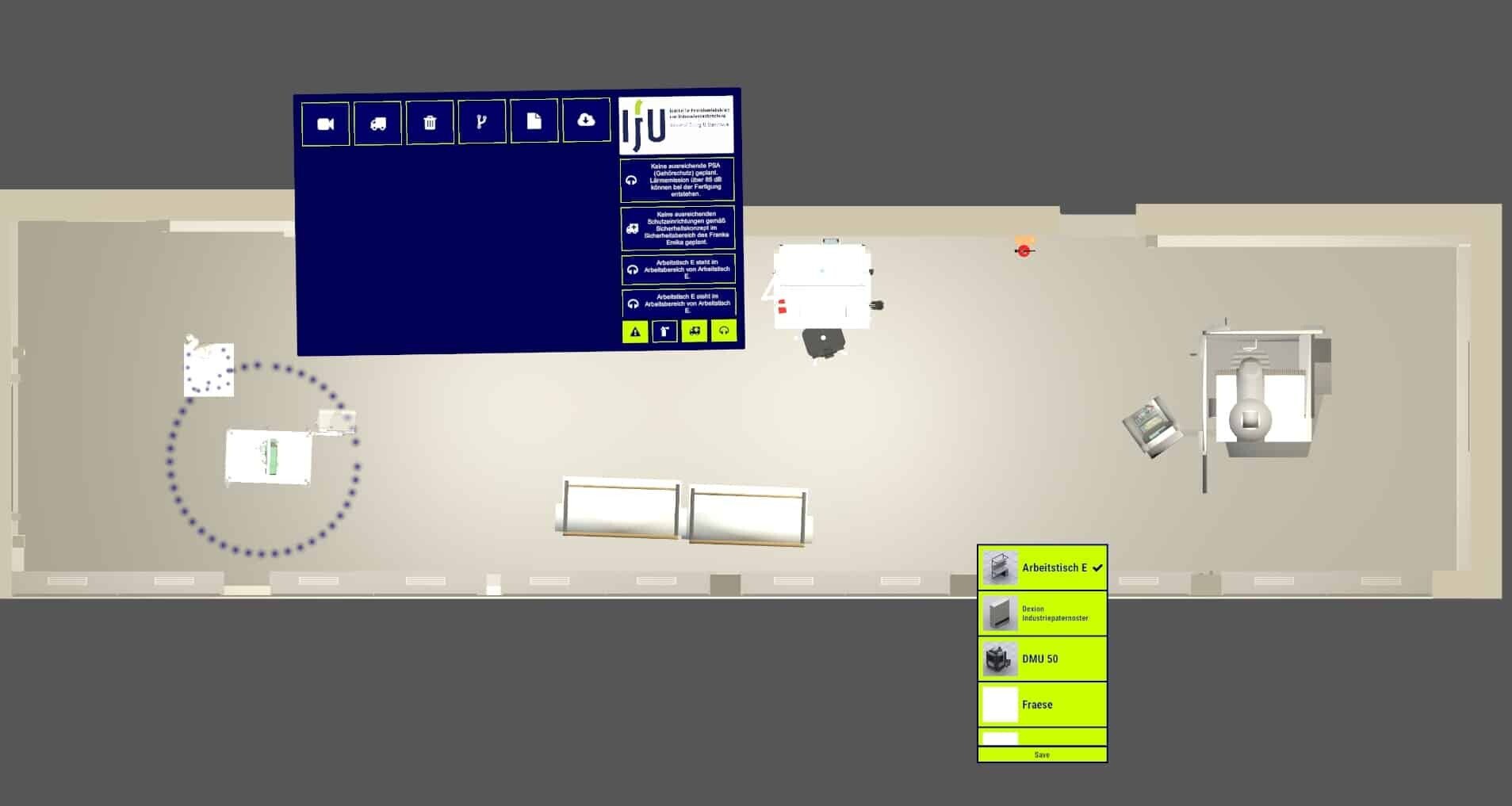 Interactive collaborative factory planning with multitouch software and interface to virtual reality