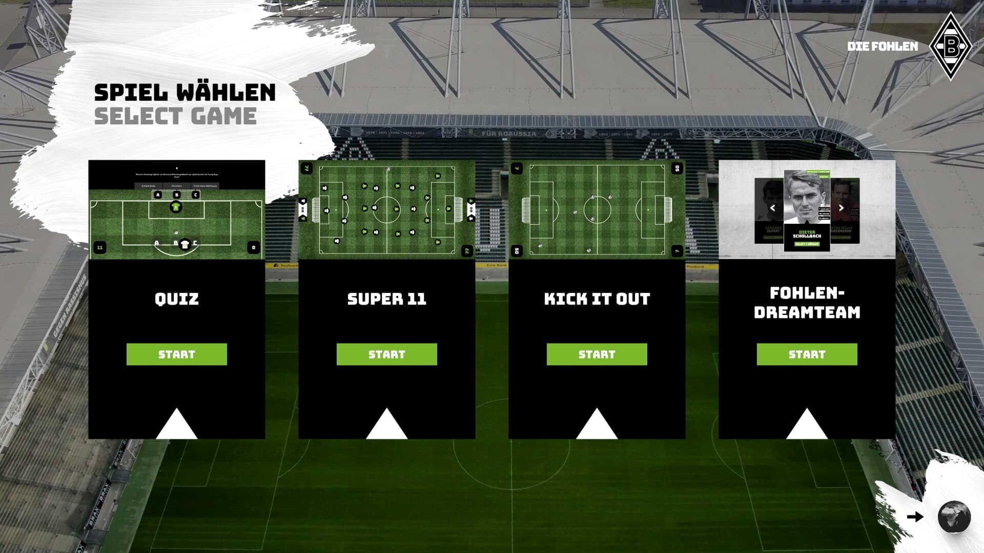 Spielauswahl Fußball Multitouch-Tisch