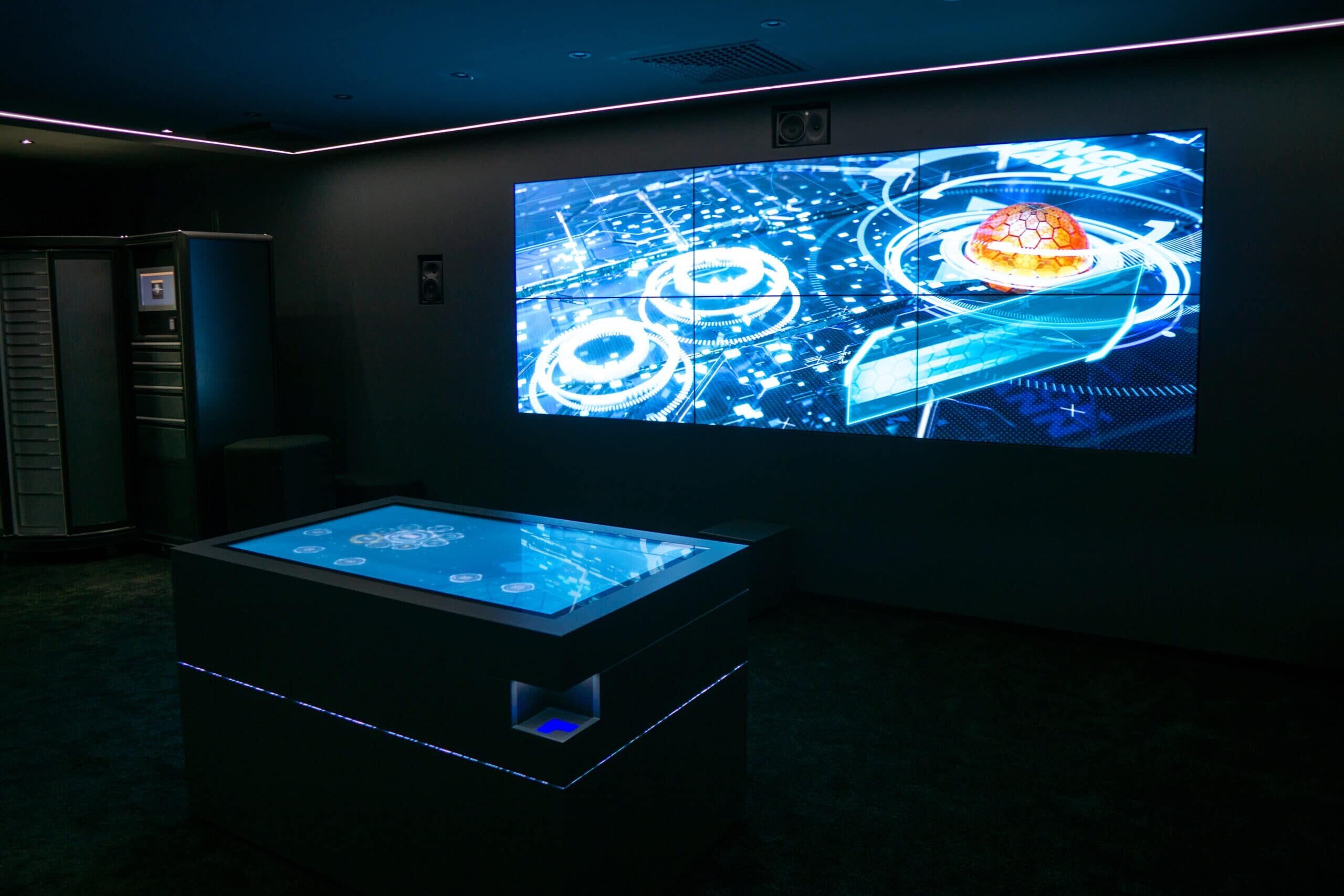 Video wall and multi-touch table are coupled with light control