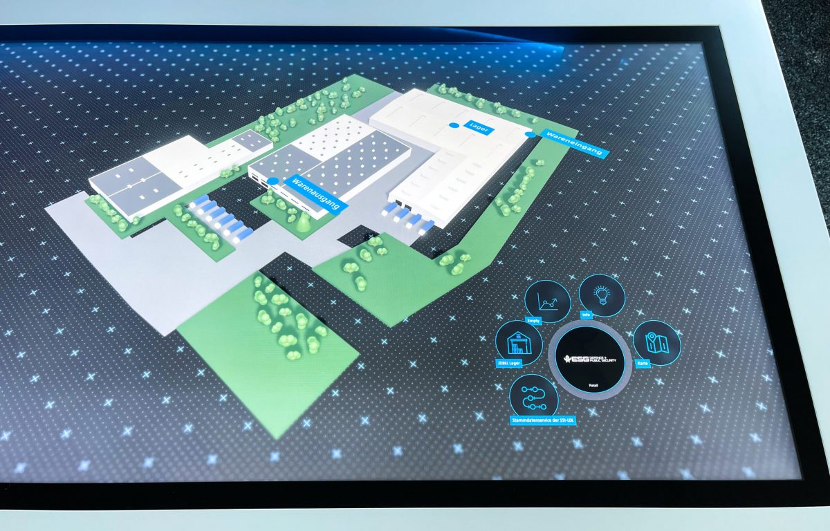 Interactive 3D multitouch software shows central warehouse