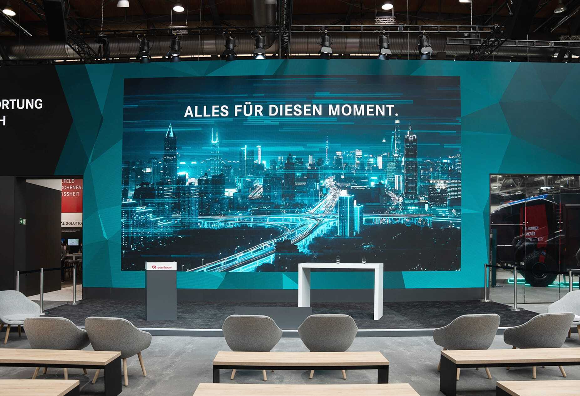 Interactive exhibition stand with huge LED wall for Rosenbauer