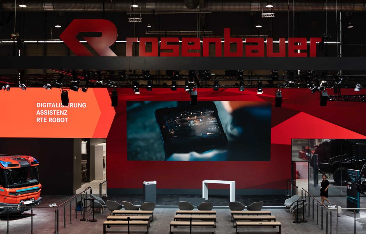 Huge LED wall as a spectacular frame for exhibition stand Rosenbauer