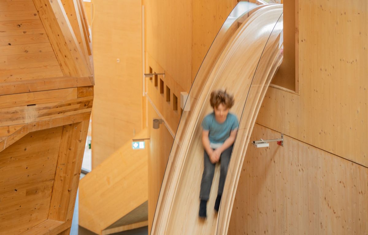 Wooden slide in the hands-on museum Nawareum