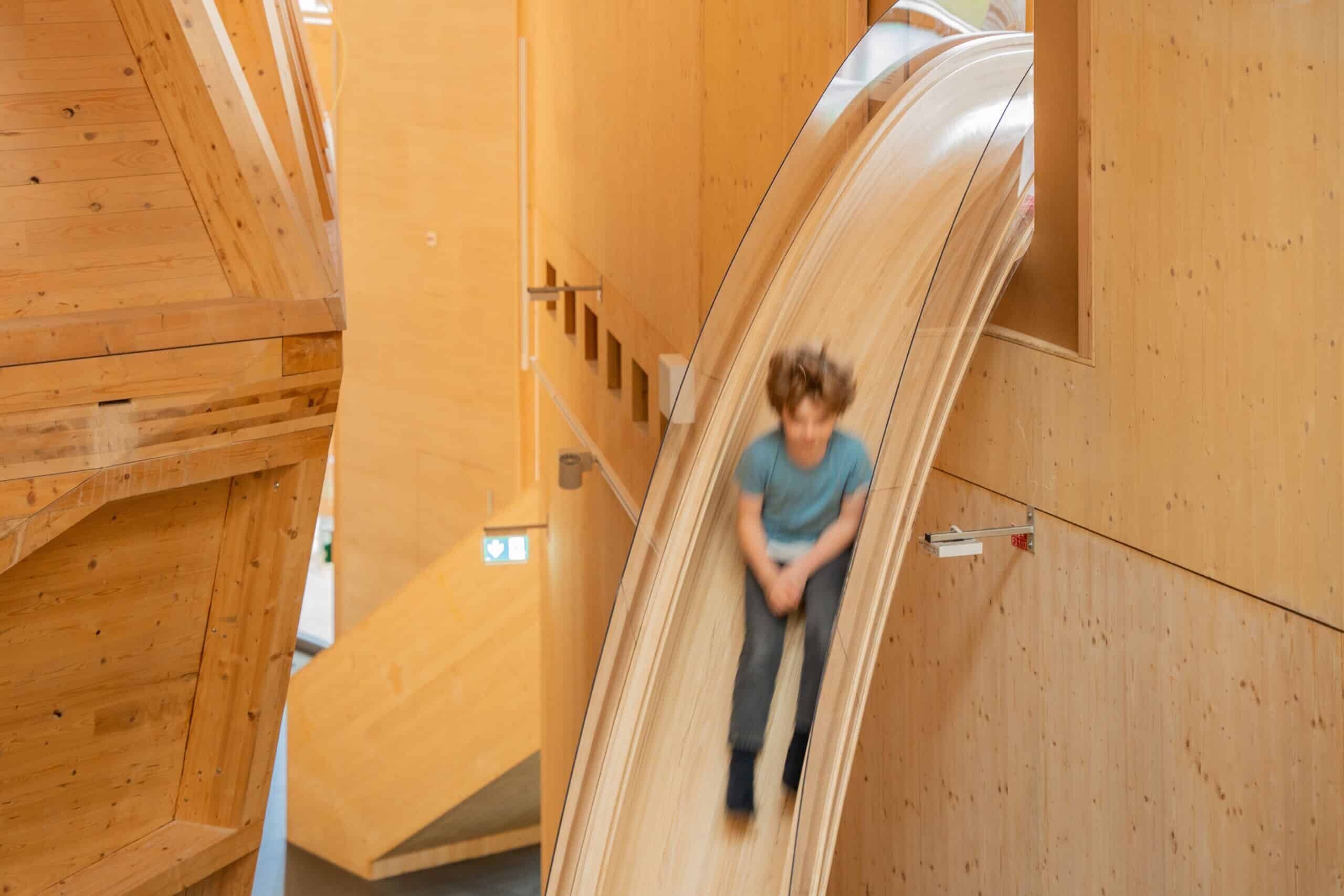 Wooden slide in the hands-on museum Nawareum