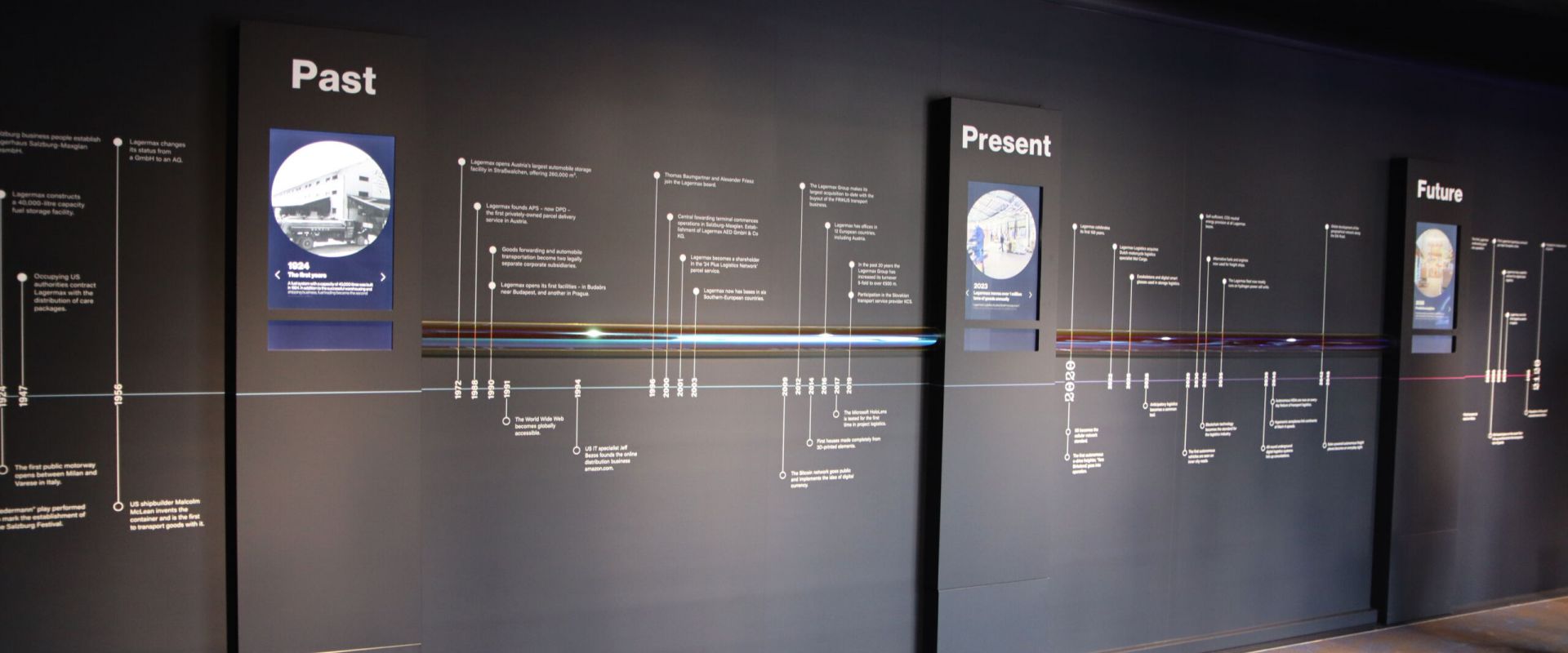 Future of Logistics - interaktive Wand zur Unternehmensgeschichte