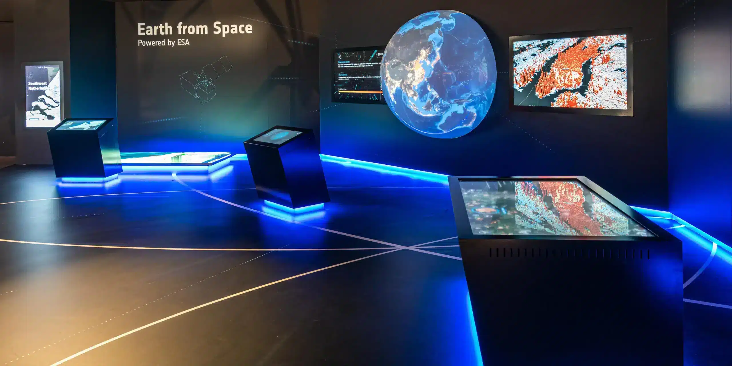 Interactive exhibits and touchscreens for displaying satellite data